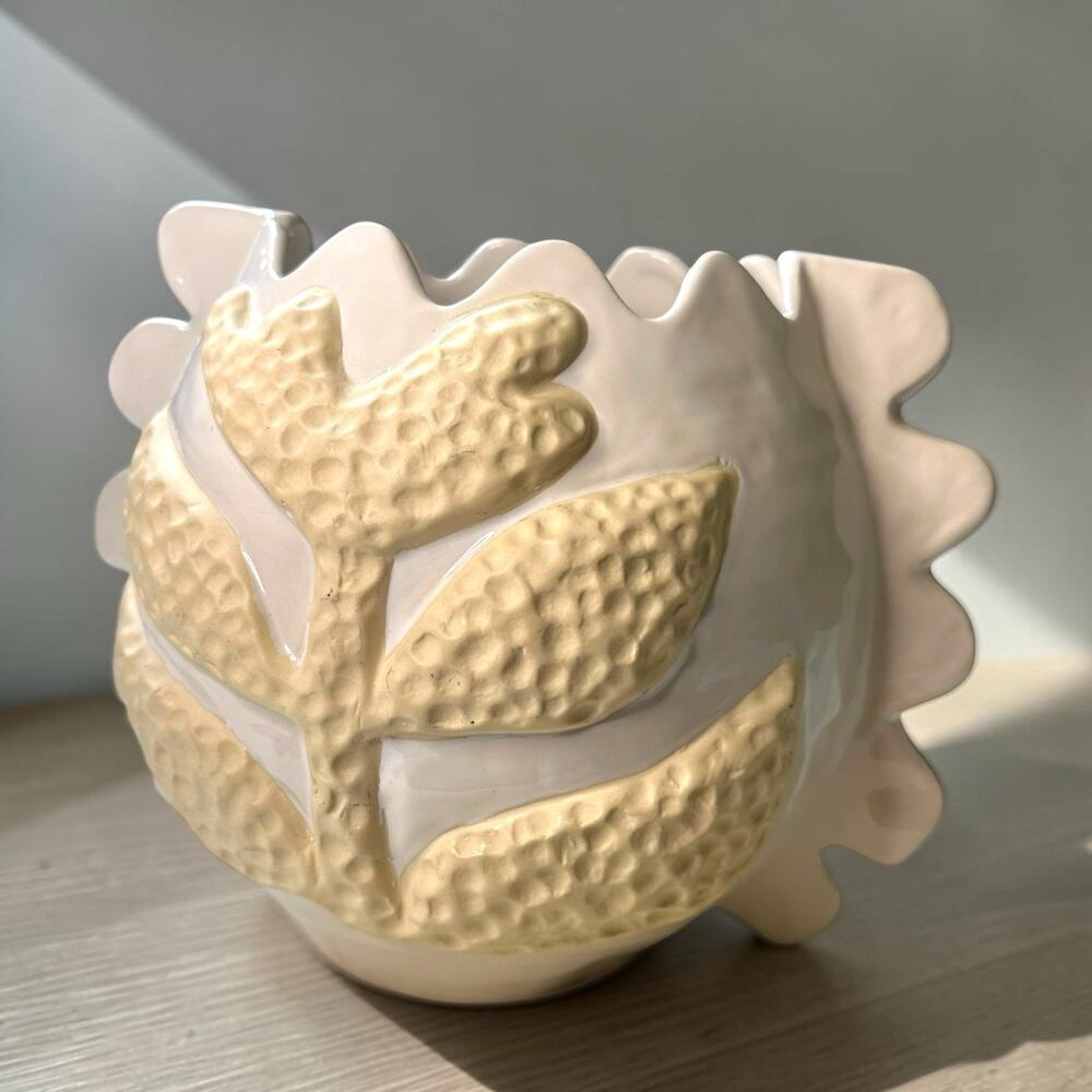 Reese Emery Anthropologie Coastal Ceramic Vase Floral Cream White Sculptural